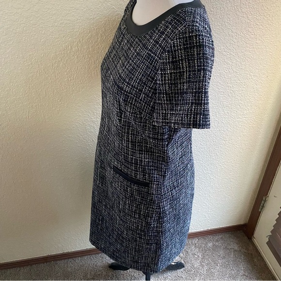 Karl Lagerfeld Dress Knit Textured Mini Length Short Sleeve Leather Trim: 10 - Picture 6 of 10